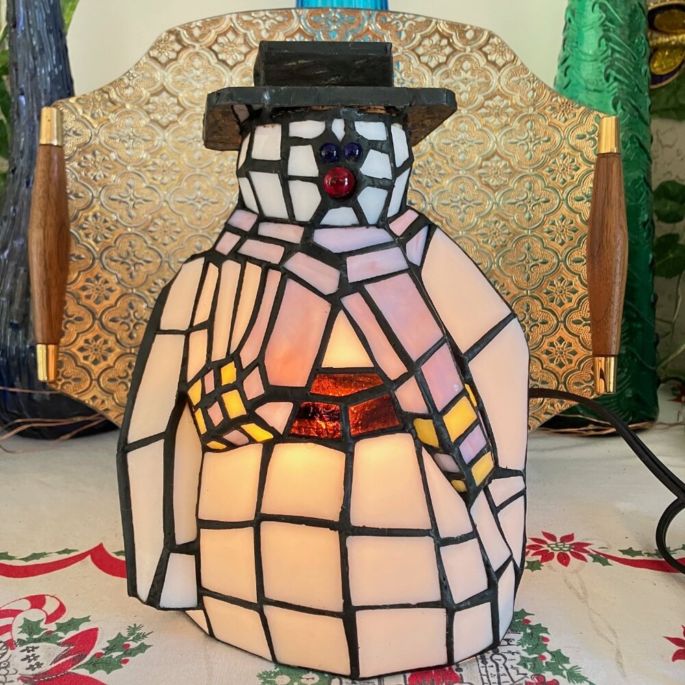 Tiffany Style Stained Glass Frosty the Snowman Accent Lamp